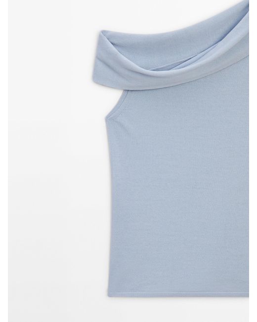 MASSIMO DUTTI Blue Top With Asymmetric Draped Neckline
