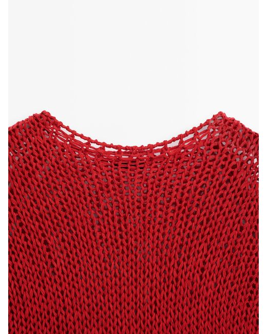 MASSIMO DUTTI Red Open-Knit Sweater