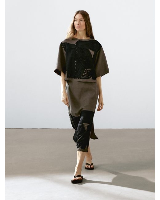 MASSIMO DUTTI Multicolor Midi Skirt With Contrasting Trims