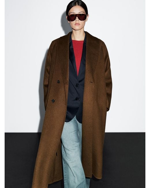 MASSIMO DUTTI Brown Long Wool Blend Coat