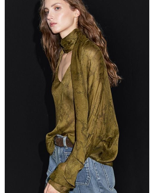 MASSIMO DUTTI Multicolor Fließende Bluse Mit Animalprint