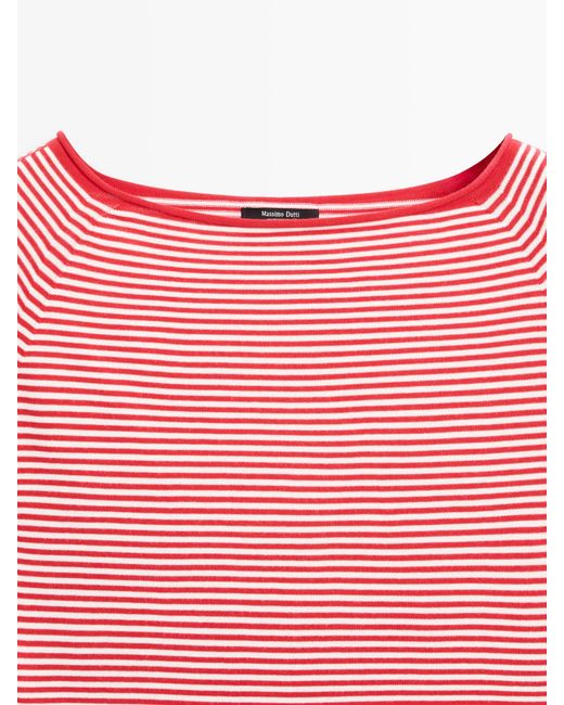 MASSIMO DUTTI Pink Cotton Blend Striped Knit Sweater