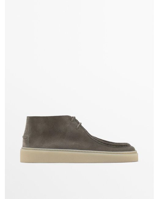 MASSIMO DUTTI Gray Moc Toe Mid-Cut Ankle Boots for men