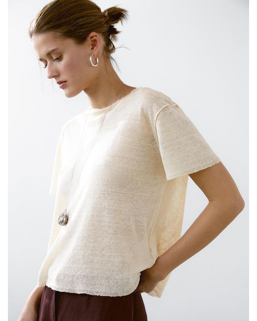 MASSIMO DUTTI Multicolor Cutwork Linen Blend T-Shirt