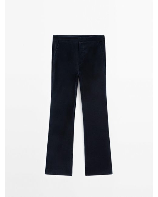 MASSIMO DUTTI Blue Velvet Flared Trousers