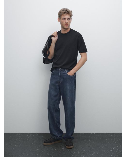 T-Shirt En Maille 100 Coton MASSIMO DUTTI pour homme en coloris Blue