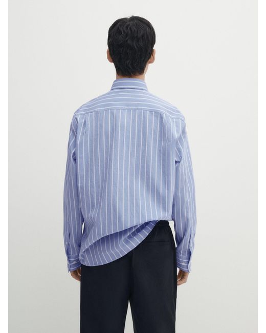 MASSIMO DUTTI Blue Relaxed Fit Double-Stripe Shirt for men