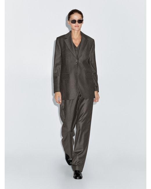 MASSIMO DUTTI Gray Pinstripe Wool Blazer