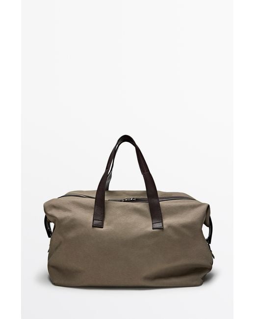 MASSIMO DUTTI Brown Nappa Leather Detail Travel Bag for men