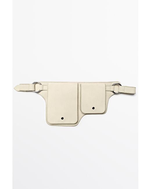 MASSIMO DUTTI Natural Split Leather Double Compartment Belt Bag