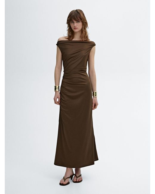 MASSIMO DUTTI Long Asymmetric Dress in Natural | Lyst UK