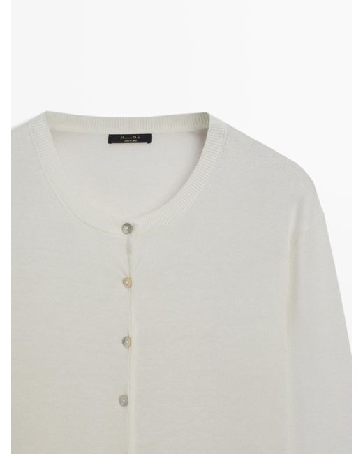 MASSIMO DUTTI White Plain Knit Button-Up Cardigan