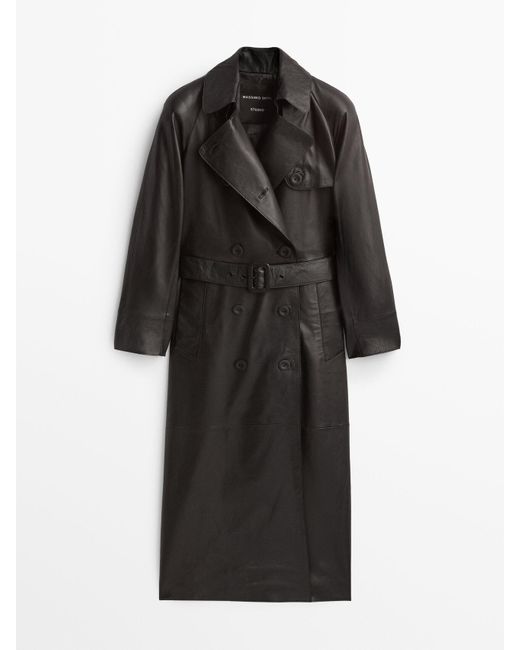 MASSIMO DUTTI Black Nappa Leather Trench-style Coat With Belt - Studio