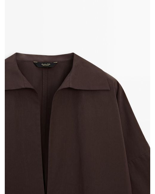 MASSIMO DUTTI Brown Poplin Shirt With Polo Collar And V-Neckline