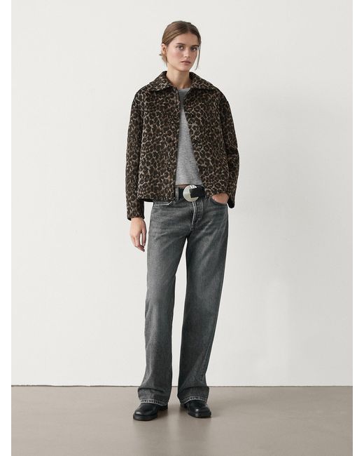 MASSIMO DUTTI White Kurze Jacke Aus Wollmischgewebe Mit Animalprint
