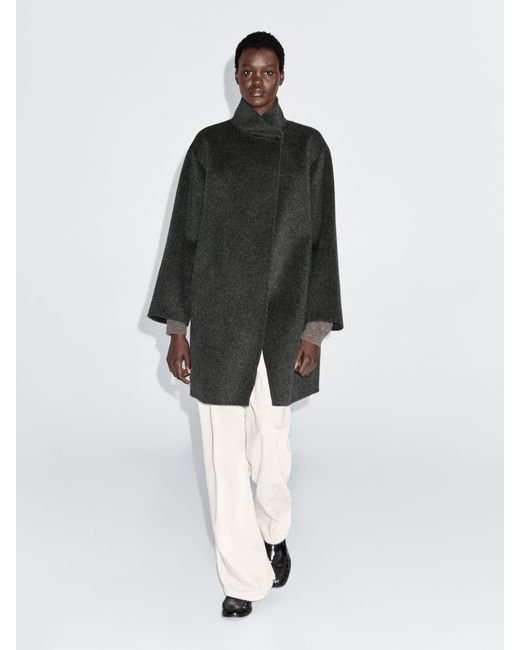 MASSIMO DUTTI Black Wool Blend Cape Coat With High Neck