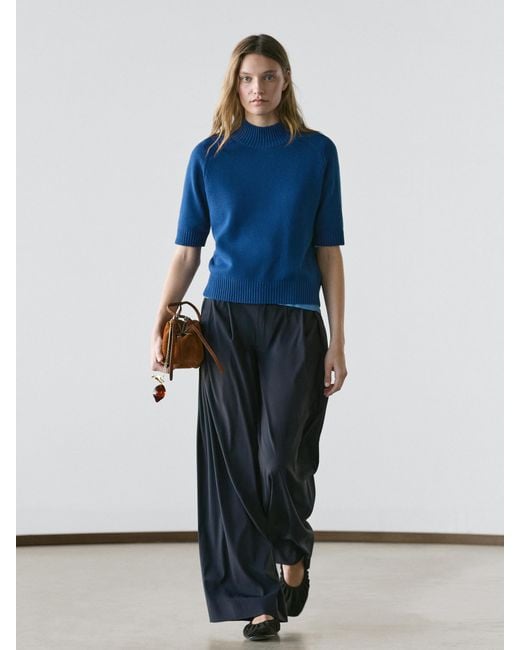 MASSIMO DUTTI Blue Cotton Blend Knit Sweater