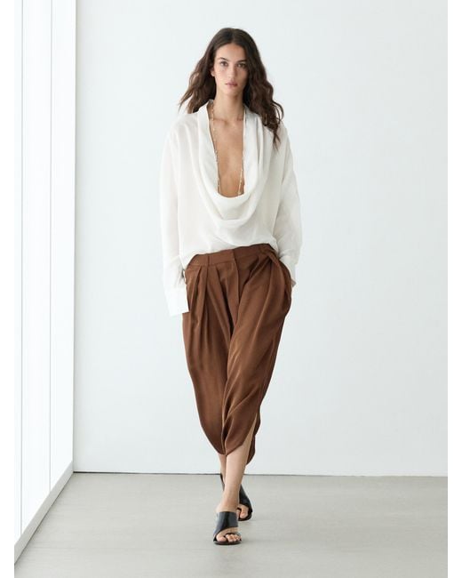MASSIMO DUTTI Brown Flowing Pleated Skort