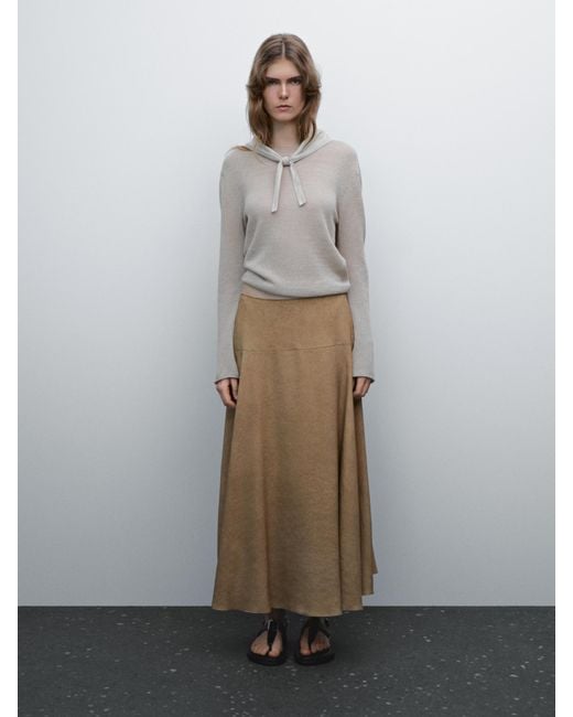 MASSIMO DUTTI Flounce Linen Blend Midi Skirt in Natural