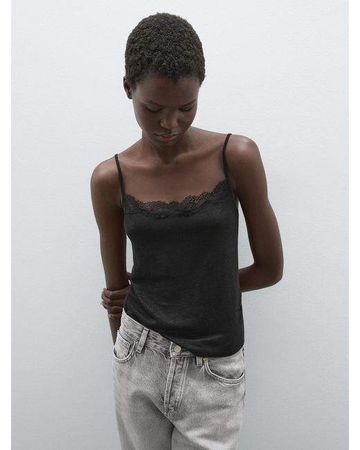 Top Con Spalline E Dettaglio di MASSIMO DUTTI in Black