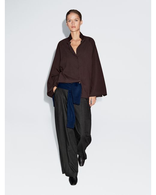 MASSIMO DUTTI Blue Striped Wool Blend Wide-Leg Trousers