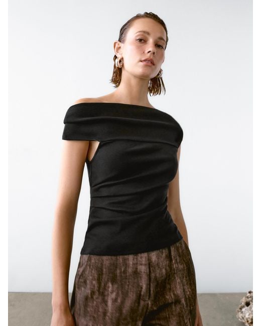 MASSIMO DUTTI Black Trägerloses Top Mit Drapierung