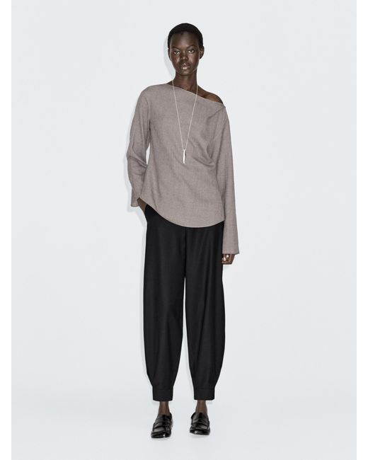 MASSIMO DUTTI Gray Felt Texture Boat Neck Blouse