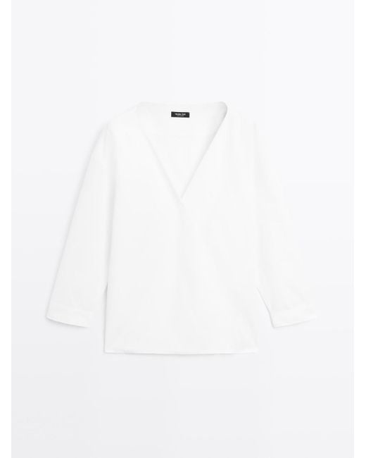 Blusa Cruzada 100% Algodón MASSIMO DUTTI de color White