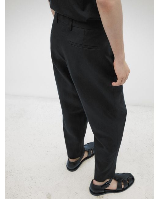 MASSIMO DUTTI Black Darted Linen Suit Trousers for men