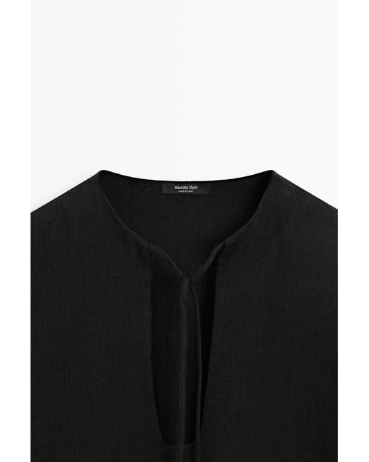 MASSIMO DUTTI Black 100% Linen Mini Stand Collar Dress