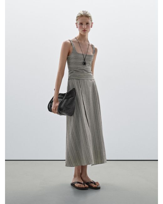 MASSIMO DUTTI Striped Flounce Midi Dress in White | Lyst UK