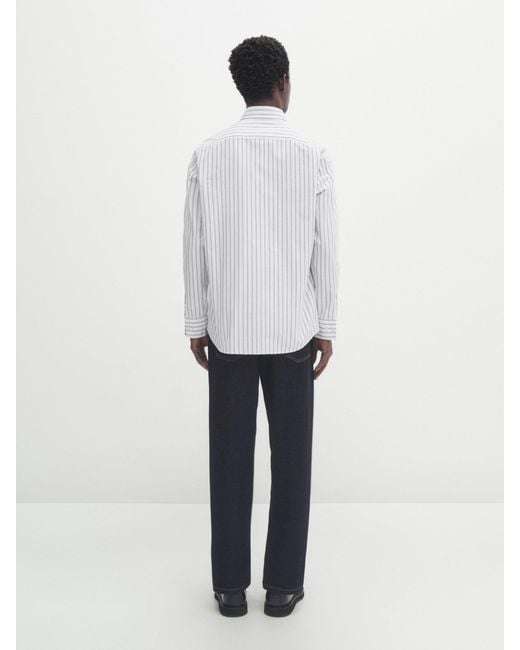 MASSIMO DUTTI White Regular-Fit Striped Oxford Shirt for men