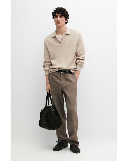 MASSIMO DUTTI Brown Cotton Knit Polo Jumper for men