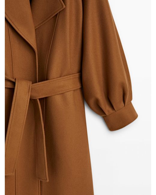 MASSIMO DUTTI Brown Belted Coat With Pleated Detail And Cuffs