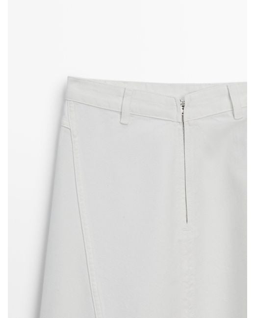 MASSIMO DUTTI White Denim Flounce Midi Skirt