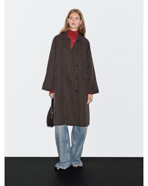 MASSIMO DUTTI White Cotton Blend Trench Coat With Corduroy Detail