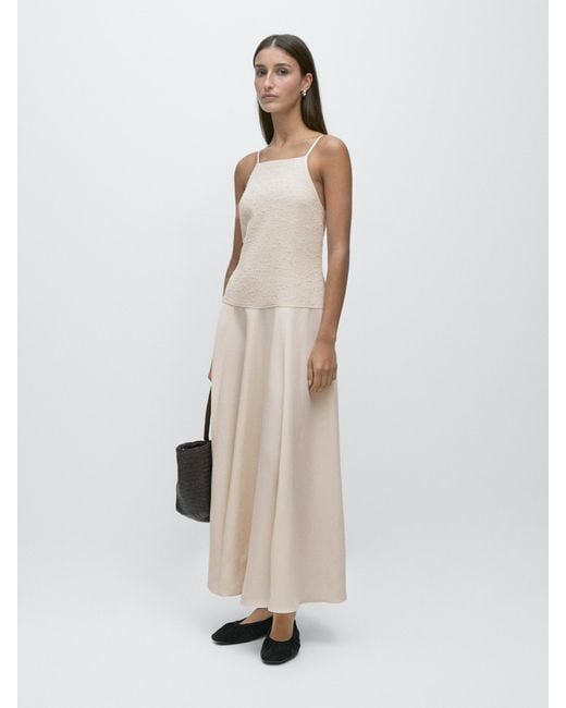massimo dutti white maxi dress MASSIMO DUTTI Long Pleated Dress With Gathered Detail in White