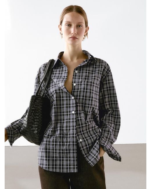 MASSIMO DUTTI Gray 100% Cotton Check Shirt