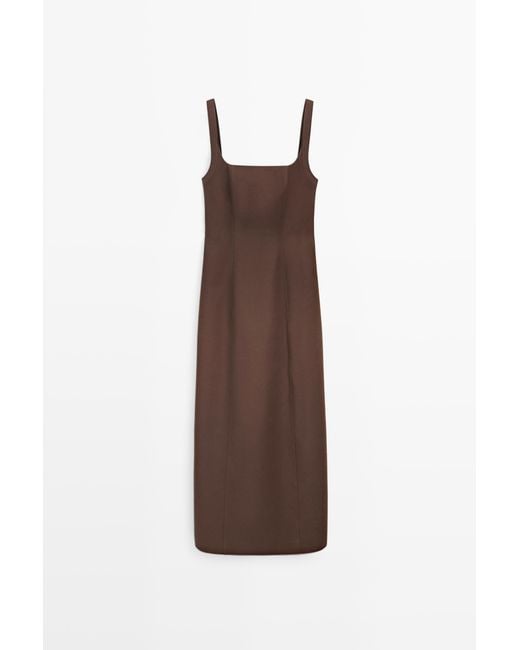 MASSIMO DUTTI Brown Cotton Blend Strappy Midi Dress