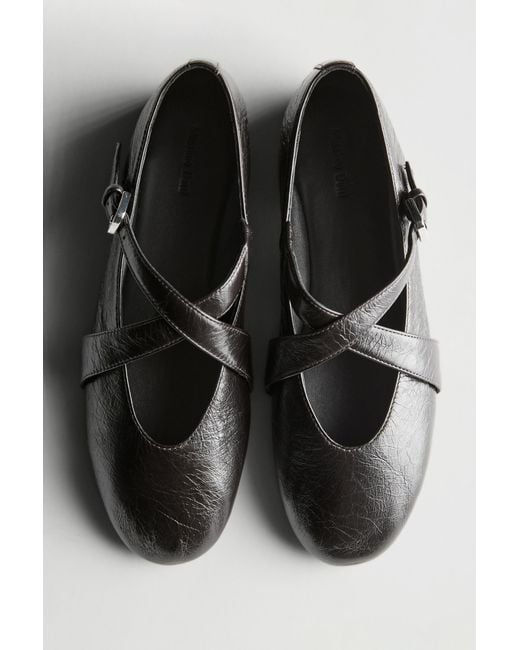 MASSIMO DUTTI Black Ballet Flats With Criss-Cross Straps And Buckle