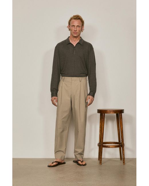 MASSIMO DUTTI Natural Cotton Poplin Pants With Dart Detail for men
