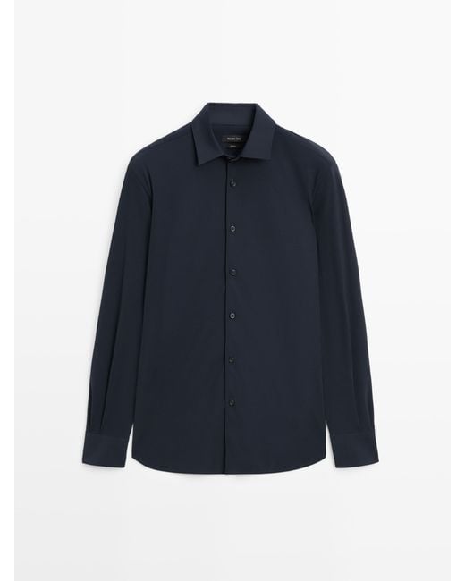 MASSIMO DUTTI Blue Slim Fit Stretch Shirt for men