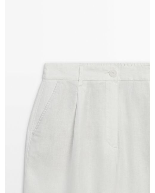 MASSIMO DUTTI White Wide-Leg Linen Trousers