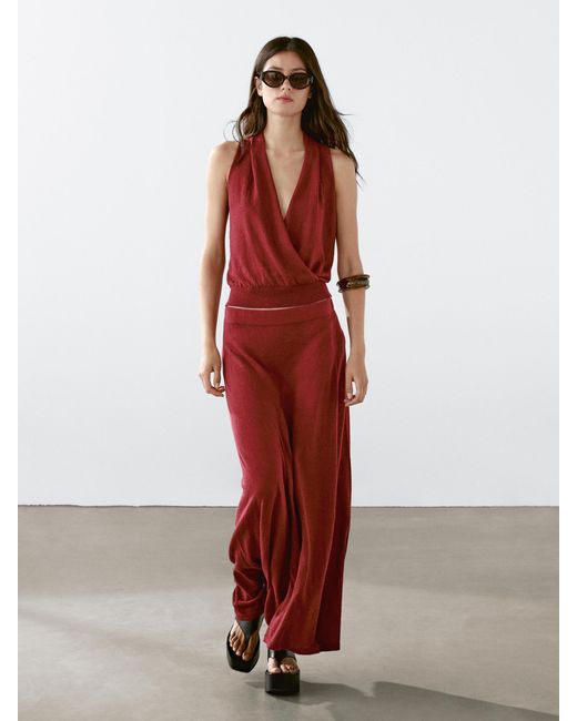 MASSIMO DUTTI Red Linen Blend Knit Halter Top