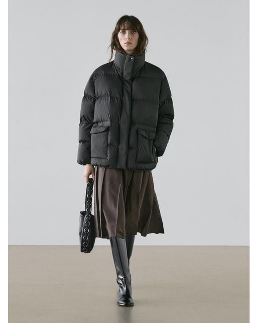MASSIMO DUTTI Black Quilted Puffer Jacket