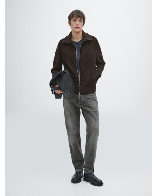 MASSIMO DUTTI Black Contrast Mock Neck Jacket for men