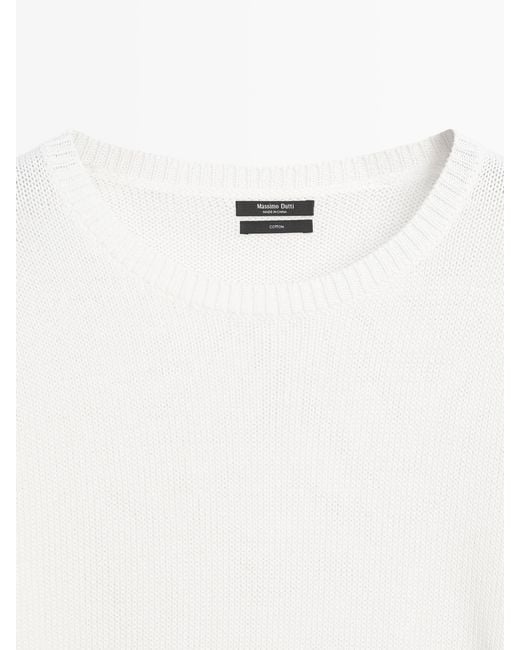 MASSIMO DUTTI White Mercerised Cotton Knit Sweater