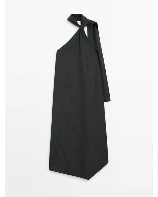 MASSIMO DUTTI Black Dress With Neck Tie Detail