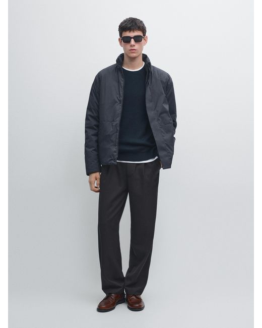 MASSIMO DUTTI Blue Short Water-Repellent Puffer Jacket for men