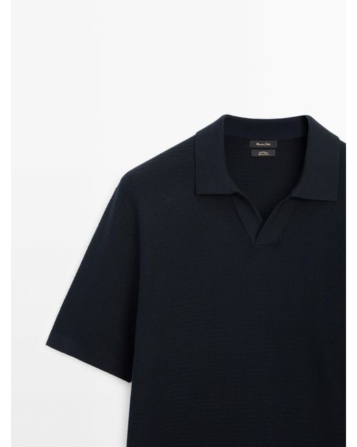 MASSIMO DUTTI Blue Short Sleeve Knit Polo Shirt for men